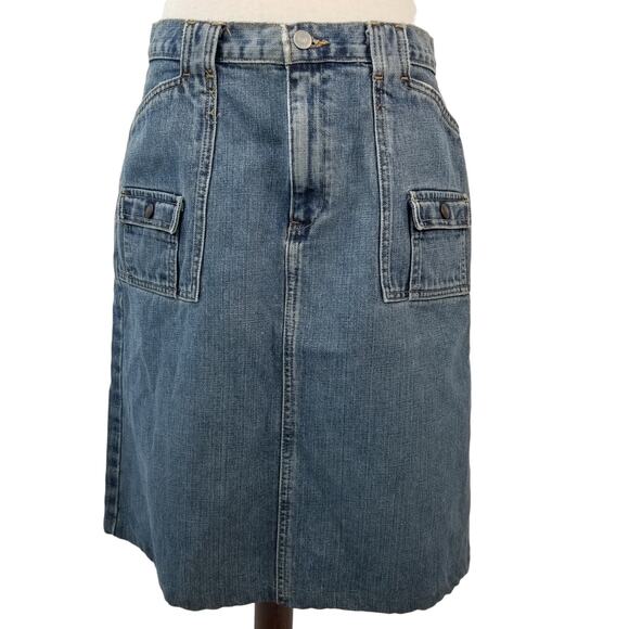 GAP Dresses & Skirts - Gap Denim Blue Jeans Utility Skirt Snap Button Flap Pockets Vintage Size 8